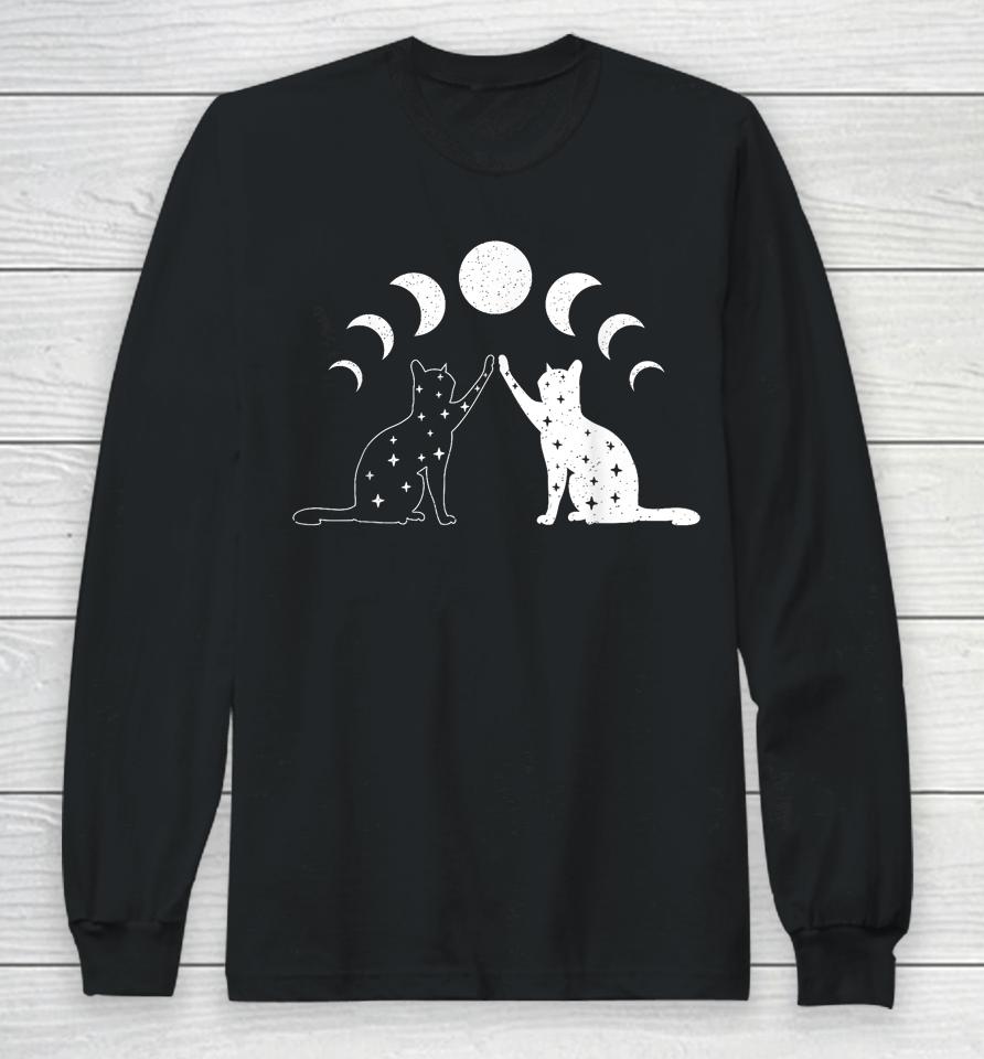 Cat Moon Vintage Witchy Cat Lovers And Celestial Enthusiasts Long Sleeve T-Shirt