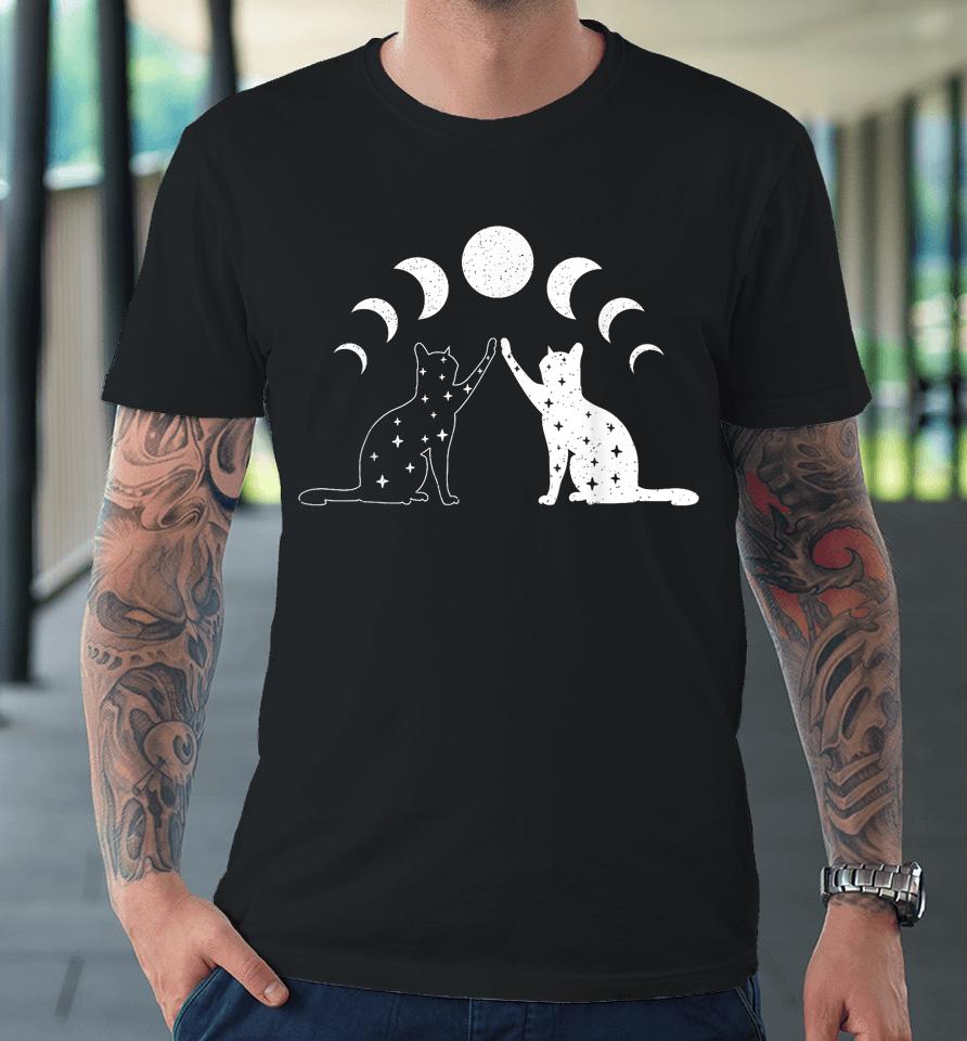 Cat Moon Vintage Witchy Cat Lovers And Celestial Enthusiasts Premium T-Shirt