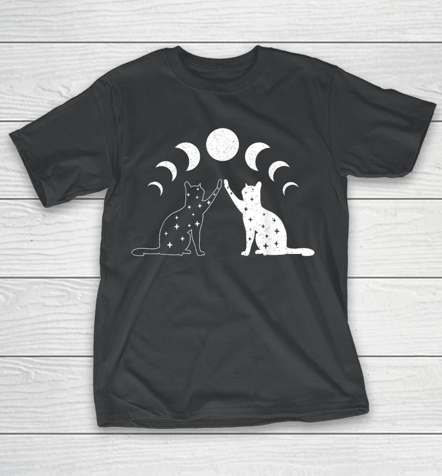 Cat Moon Vintage Witchy Cat Lovers And Celestial Enthusiasts T-Shirt