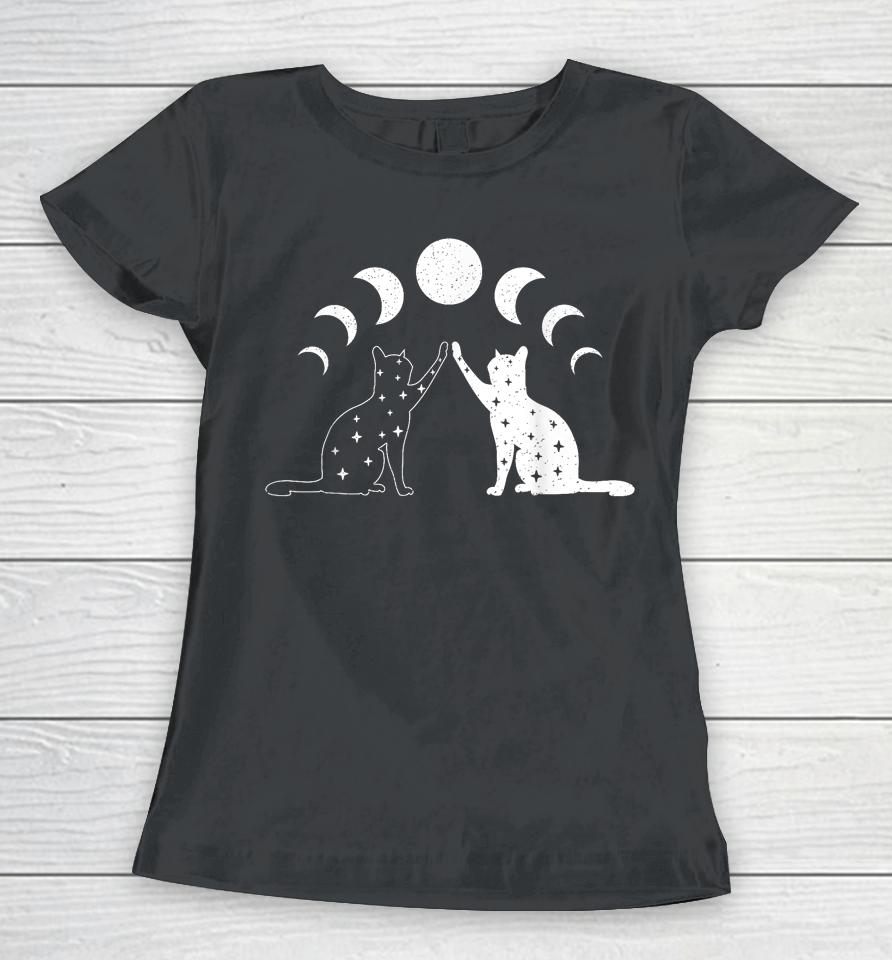 Cat Moon Vintage Witchy Cat Lovers And Celestial Enthusiasts Women T-Shirt