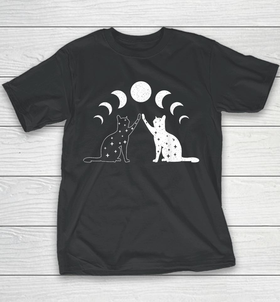 Cat Moon Vintage Witchy Cat Lovers And Celestial Enthusiasts Youth T-Shirt