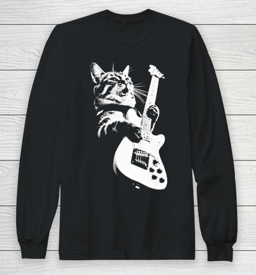 Cat Playing Guitar Kitten Plays Guitarist Rockstar Long Sleeve T-Shirt