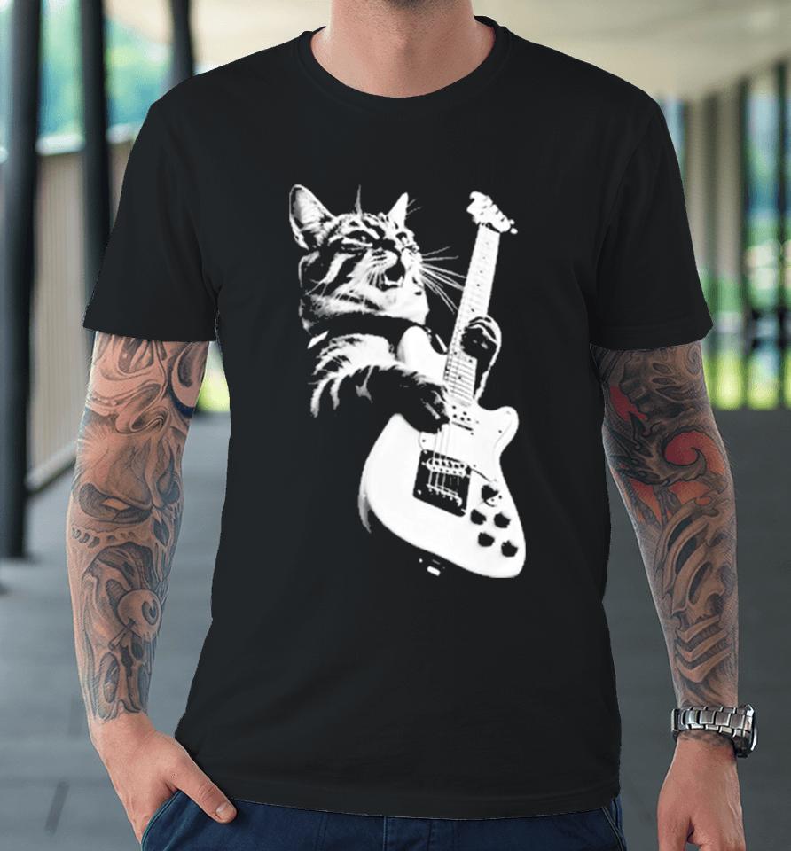 Cat Playing Guitar Kitten Plays Guitarist Rockstar Premium T-Shirt