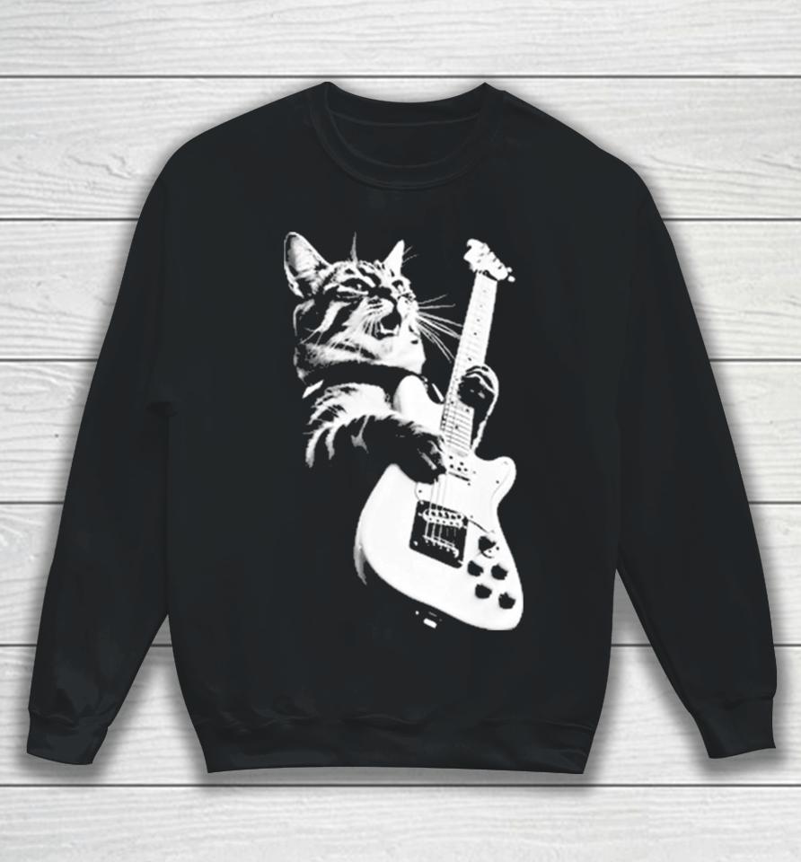 Cat Playing Guitar Kitten Plays Guitarist Rockstar Sweatshirt