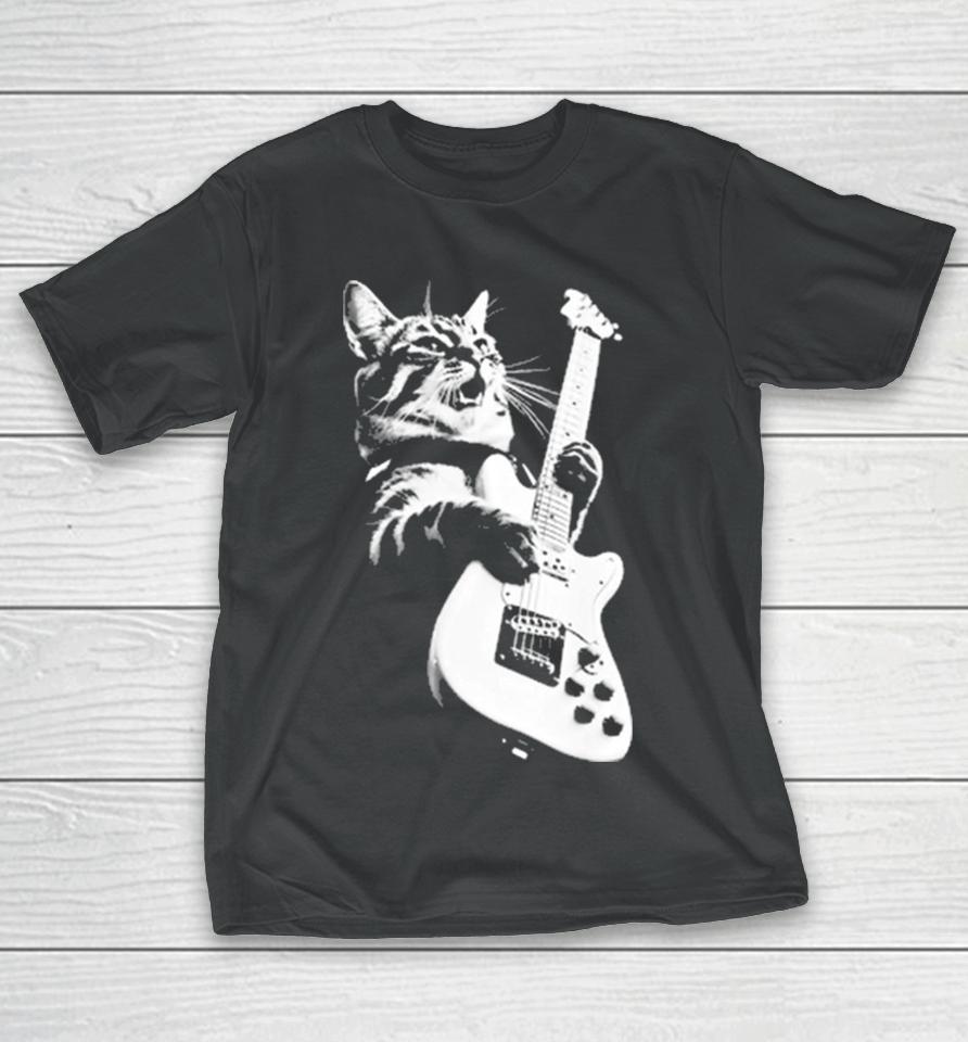 Cat Playing Guitar Kitten Plays Guitarist Rockstar T-Shirt