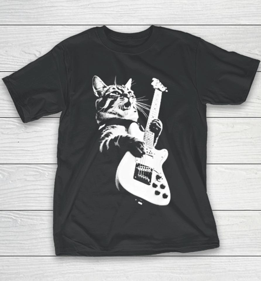 Cat Playing Guitar Kitten Plays Guitarist Rockstar Youth T-Shirt