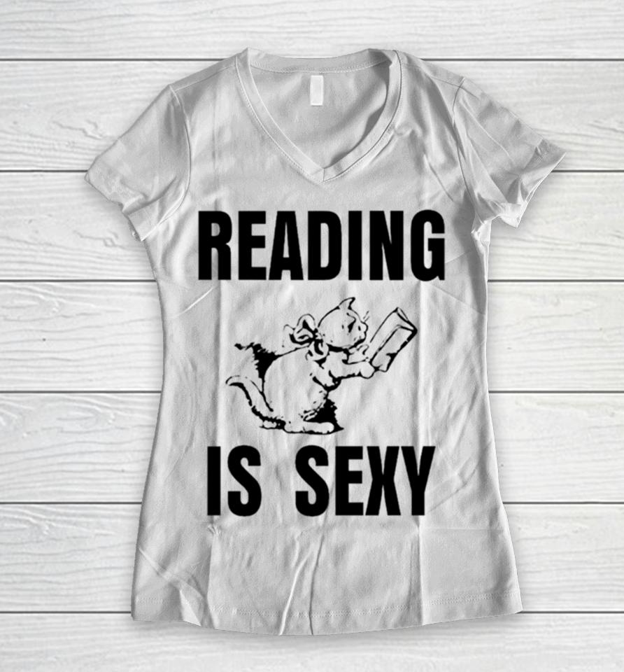 Cat Reading Is Sexy Women V-Neck T-Shirt