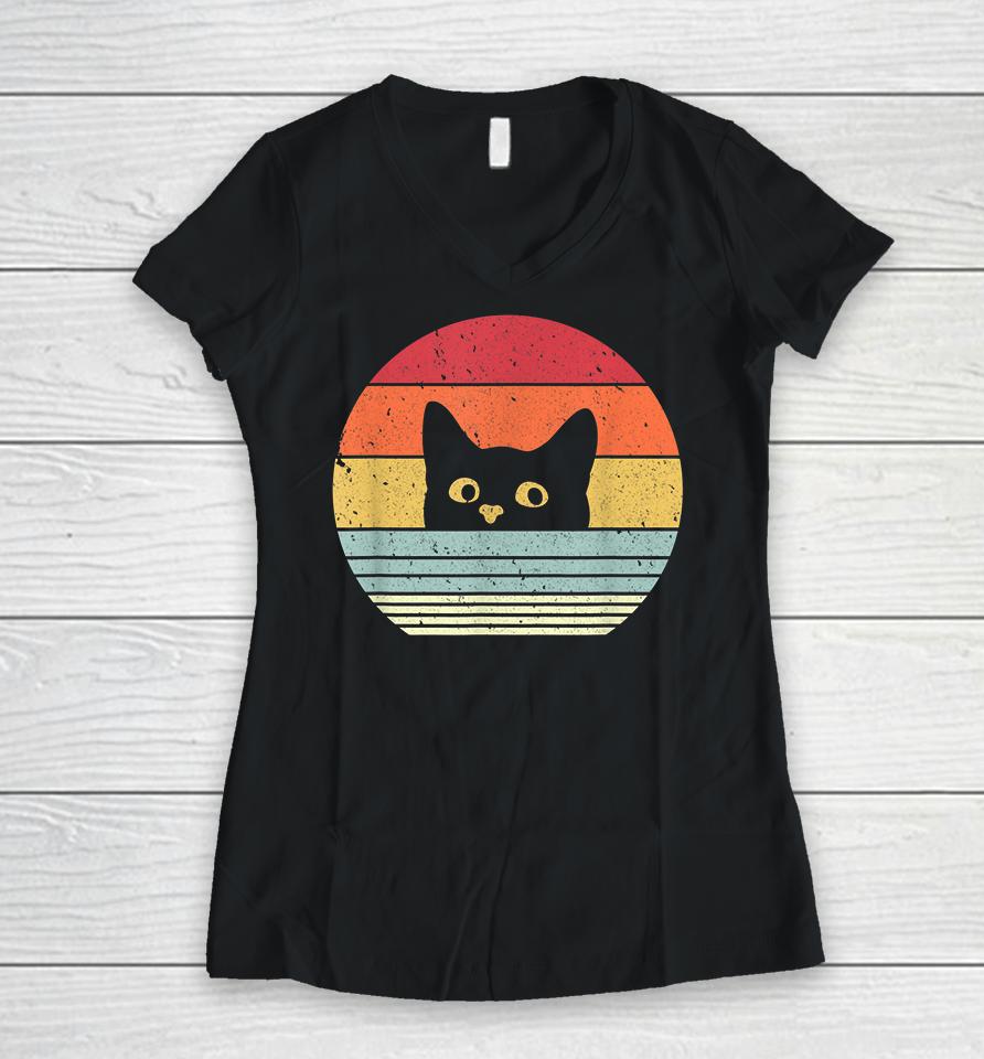 Cat Retro Women V-Neck T-Shirt