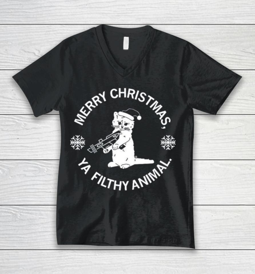 Cat Santa Merry Christmas Ya Filthy Animal Unisex V-Neck T-Shirt