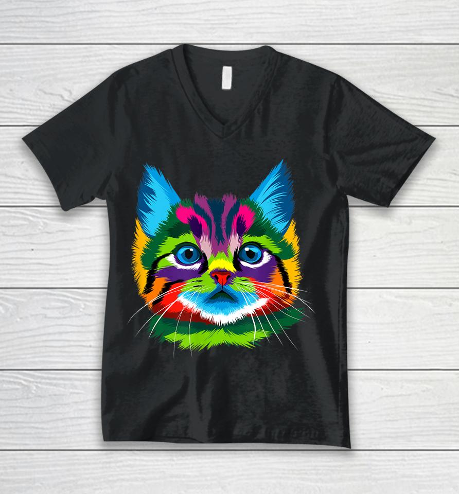 Cat Shirt Womens Graphic Tees Mens Graphic Tee Cute Cat Unisex V-Neck T-Shirt