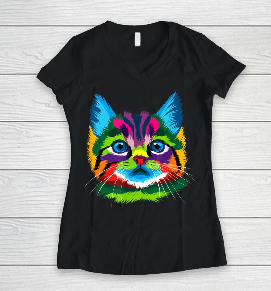 Cat Shirt Womens Graphic Tees Mens Graphic Tee Cute Cat Women V-Neck T-Shirt