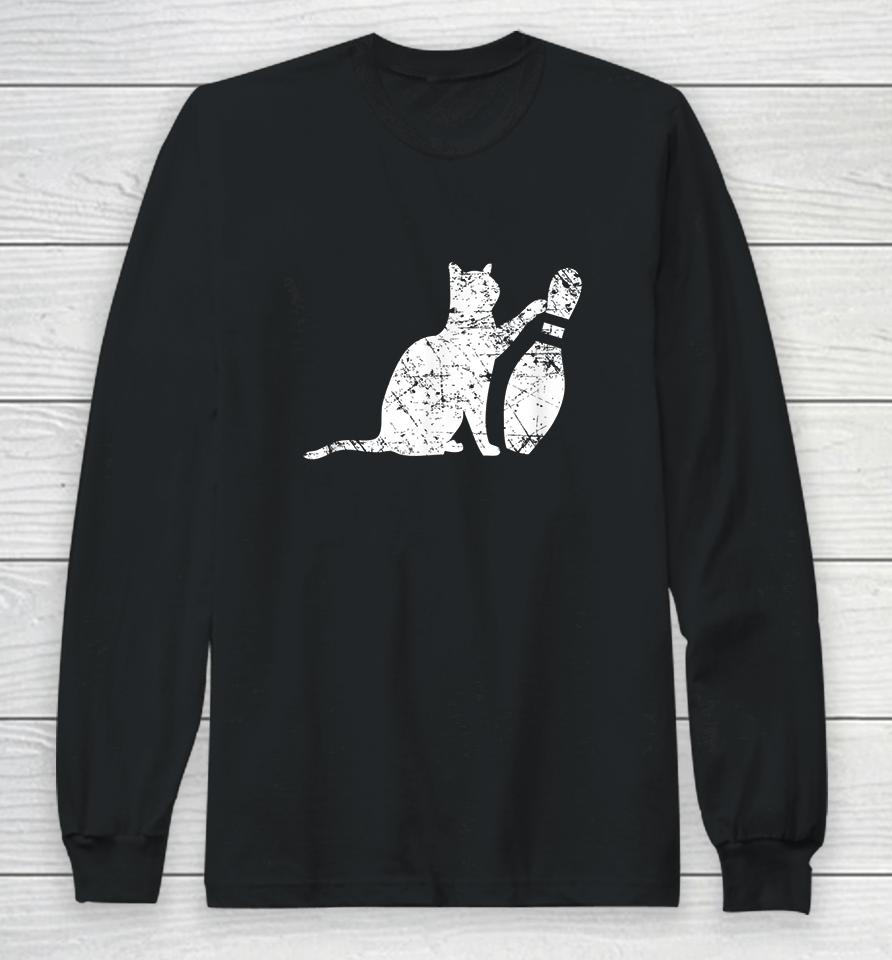 Cat Tipping Bowling Pin Long Sleeve T-Shirt