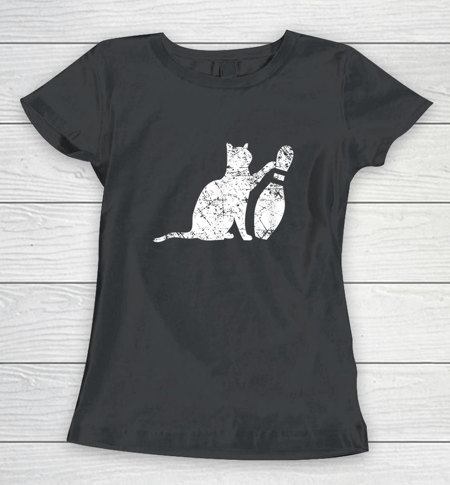 Cat Tipping Bowling Pin Women T-Shirt
