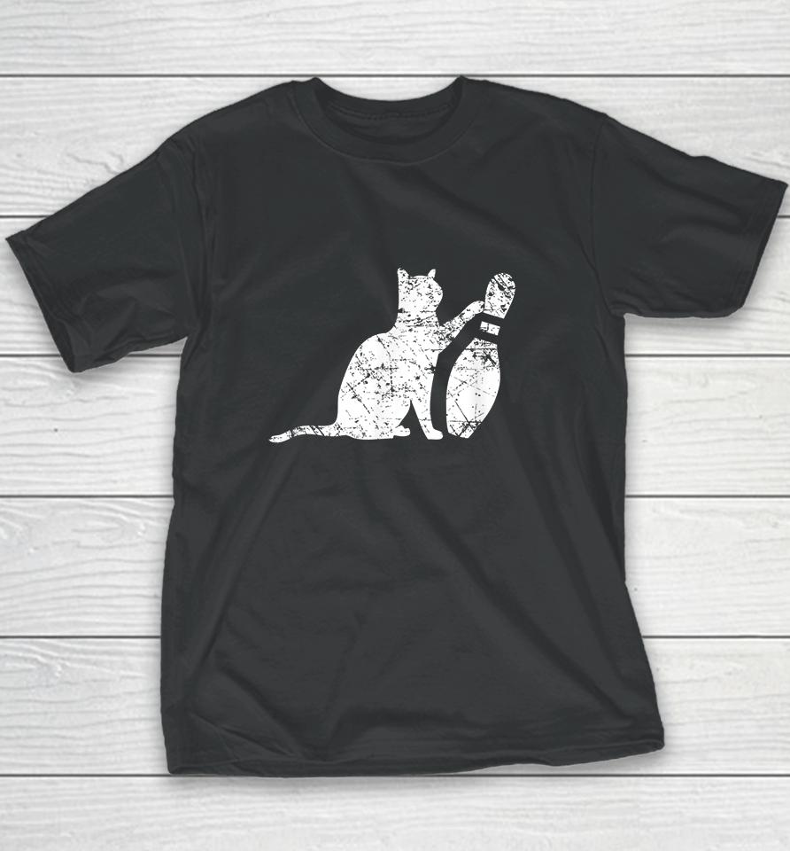 Cat Tipping Bowling Pin Youth T-Shirt