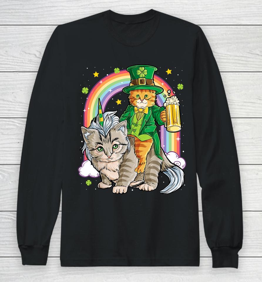 Cat Unicorn Leprechaun St Patricks Caticorn Beer Long Sleeve T-Shirt