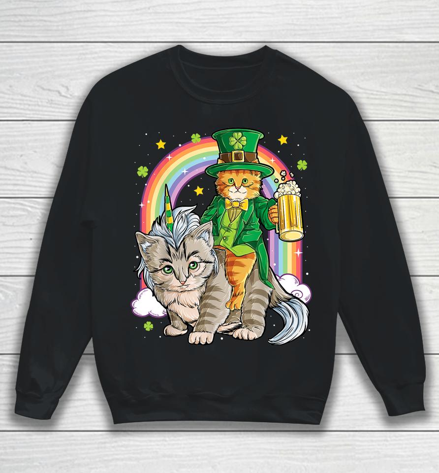 Cat Unicorn Leprechaun St Patricks Caticorn Beer Sweatshirt