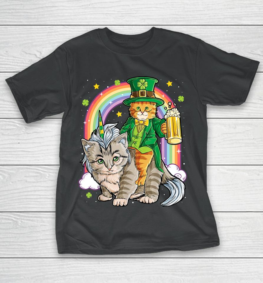 Cat Unicorn Leprechaun St Patricks Caticorn Beer T-Shirt