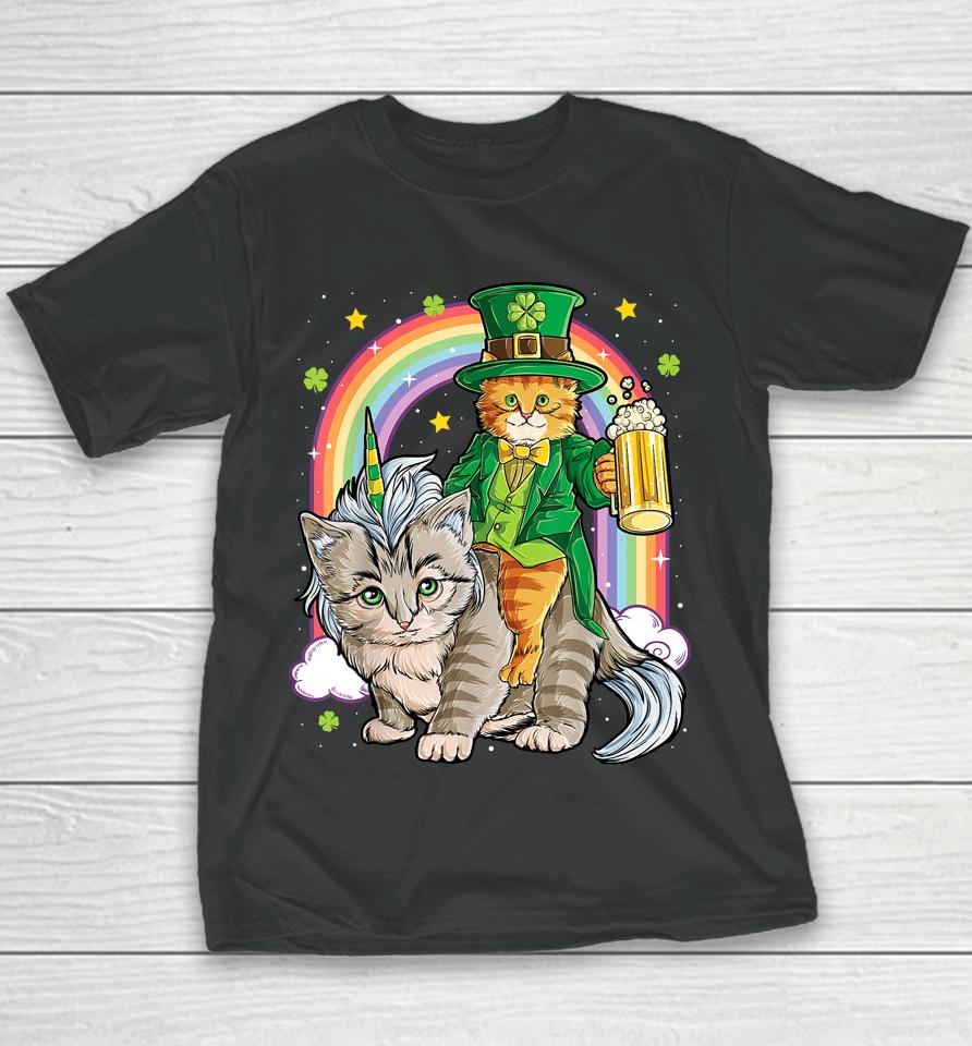 Cat Unicorn Leprechaun St Patricks Caticorn Beer Youth T-Shirt