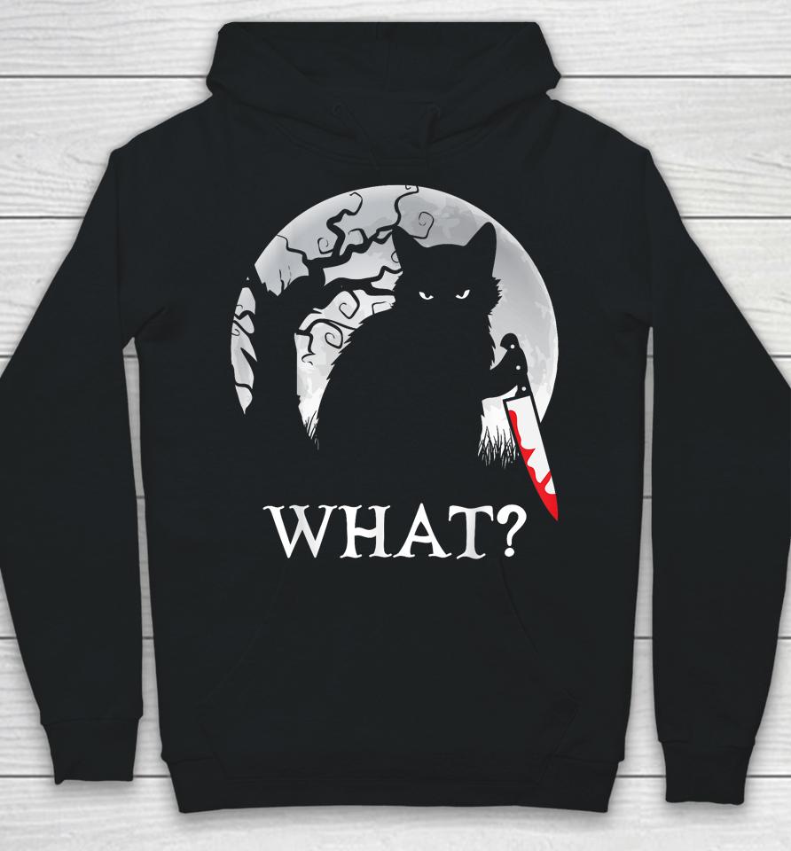Cat What Murderous Black Cat Costume With Knife Halloween Hoodie