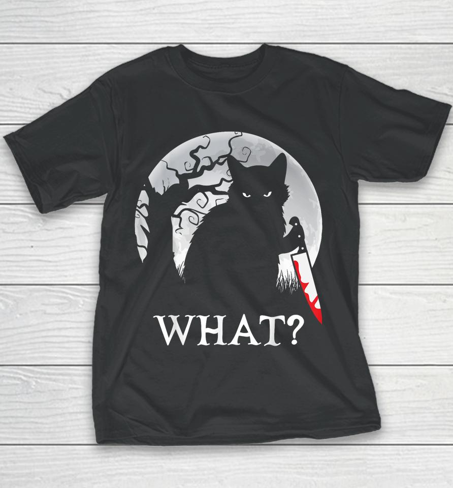 Cat What Murderous Black Cat Costume With Knife Halloween Youth T-Shirt