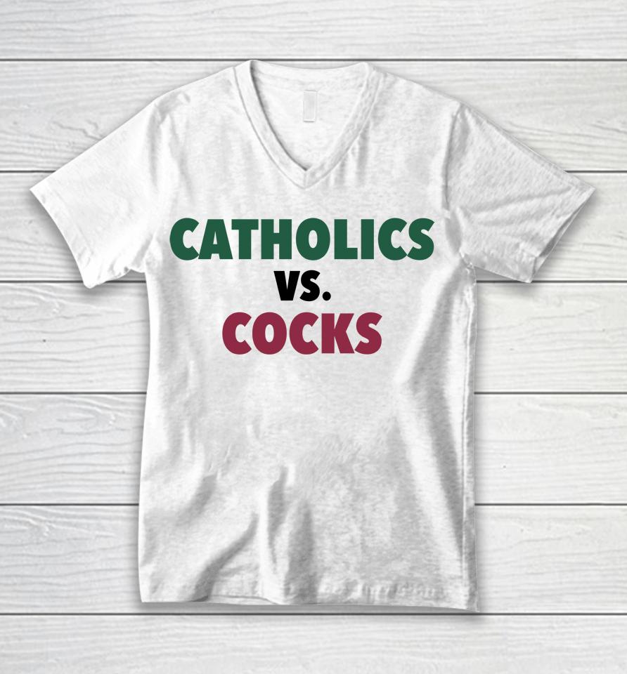 Catholics Vs Cocks Unisex V-Neck T-Shirt