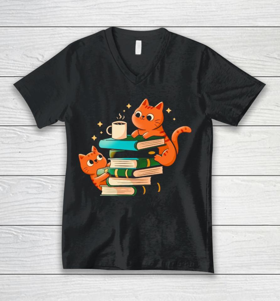 Cats Books And Coffee Unisex V-Neck T-Shirt