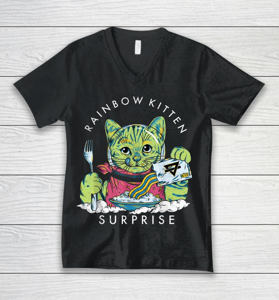 Cats Rainbow Kitten Surprise Cute Eat Retro Animals Vintage Unisex V-Neck T-Shirt