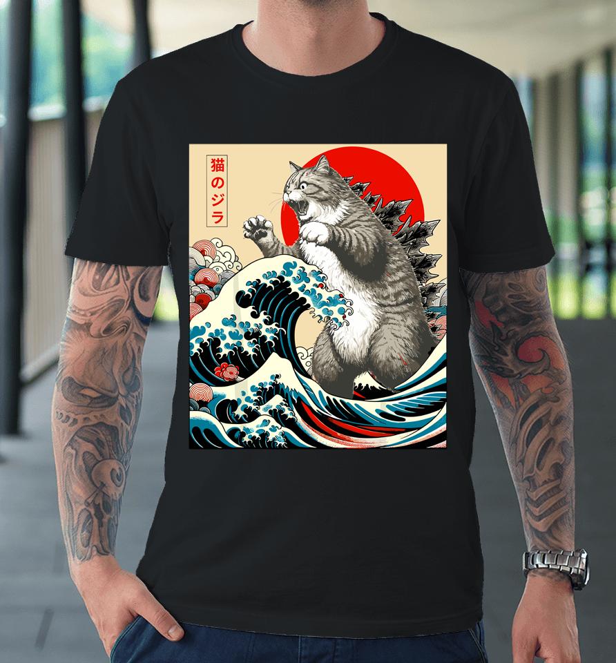 Catzilla Cat Japanese Art Funny Cat Premium T-Shirt