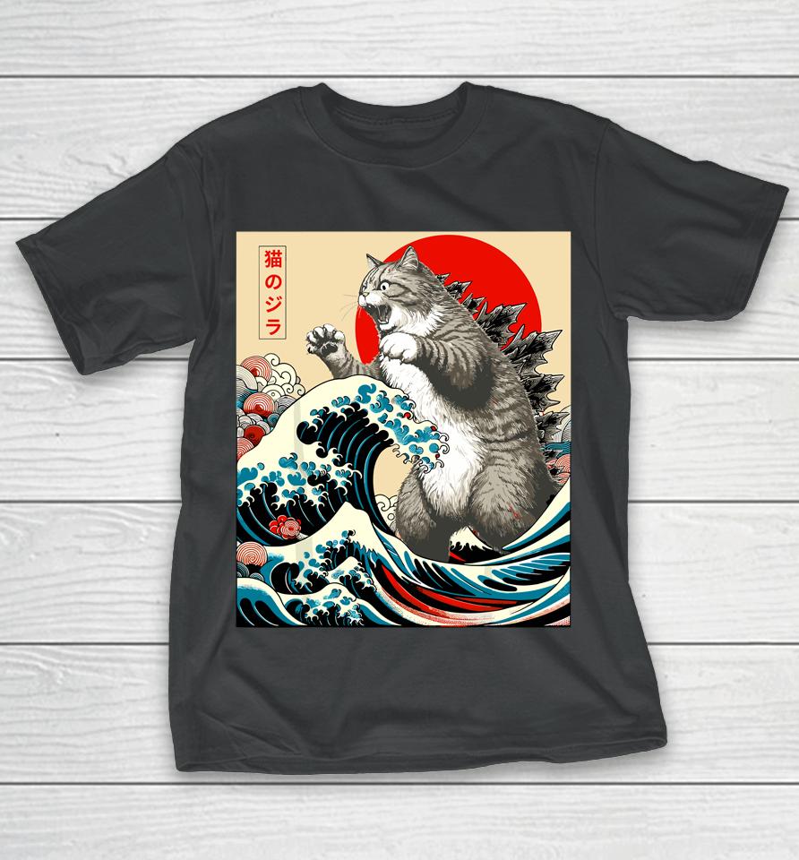 Catzilla Cat Japanese Art Funny Cat T-Shirt