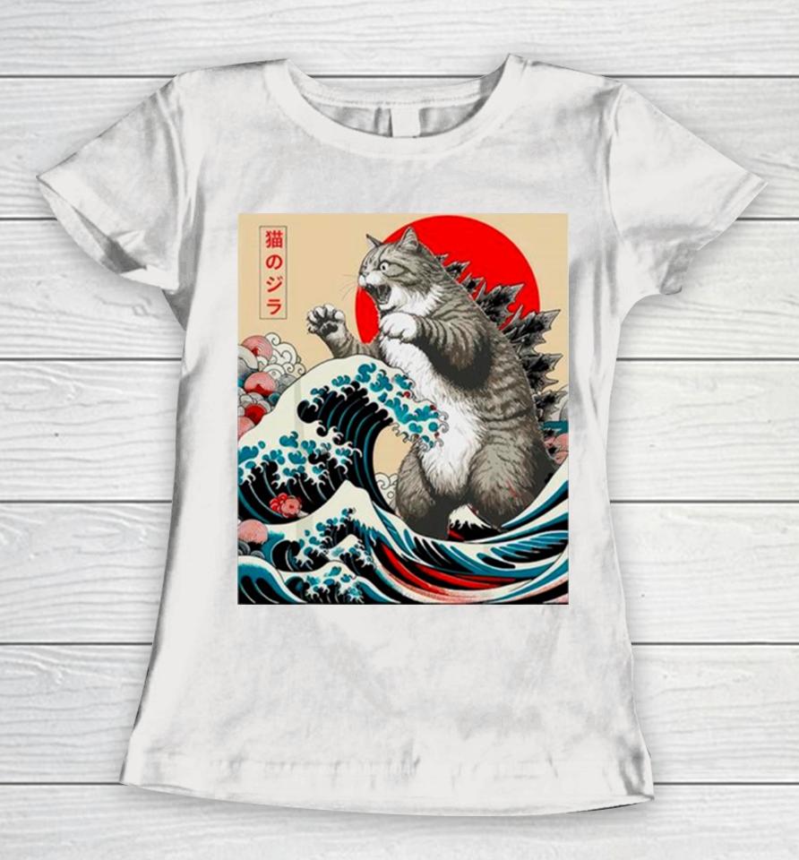 Catzilla Cat Japanese Art Funny Cat Women T-Shirt