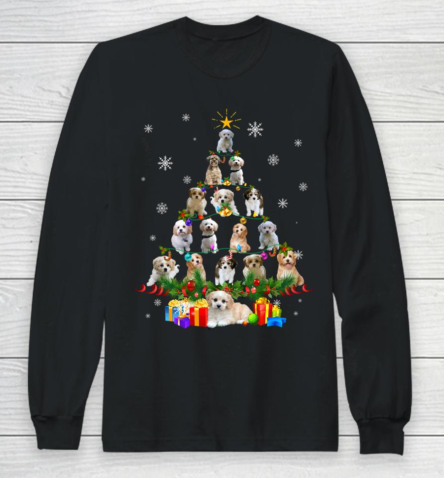 Cavachon Christmas Tree Lights Funny Lover Dog Xmas Pajamas Long Sleeve T-Shirt