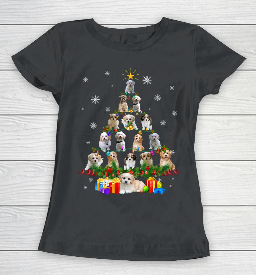Cavachon Christmas Tree Lights Funny Lover Dog Xmas Pajamas Women T-Shirt