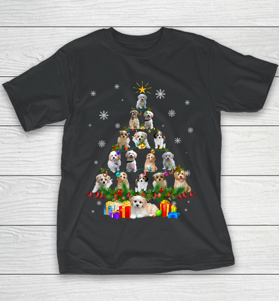 Cavachon Christmas Tree Lights Funny Lover Dog Xmas Pajamas Youth T-Shirt