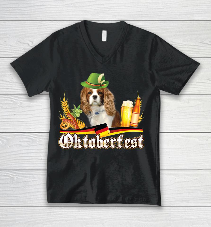 Cavalier King Charles Spaniel Dog Beer Oktoberfest Prost Unisex V-Neck T-Shirt
