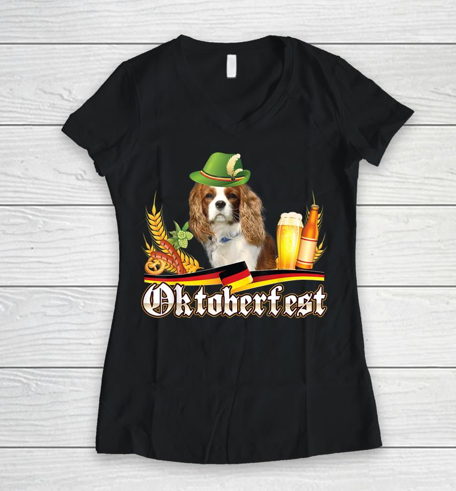 Cavalier King Charles Spaniel Dog Beer Oktoberfest Prost Women V-Neck T-Shirt