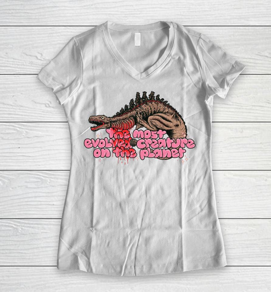 Cavitycolors Shin Godzilla The Most Evolved Creature On The Planet Women V-Neck T-Shirt