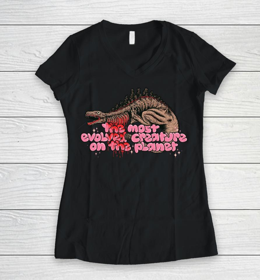 Cavitycolors Store Shin Godzilla The Most Evolved Creature On The Planet Women V-Neck T-Shirt
