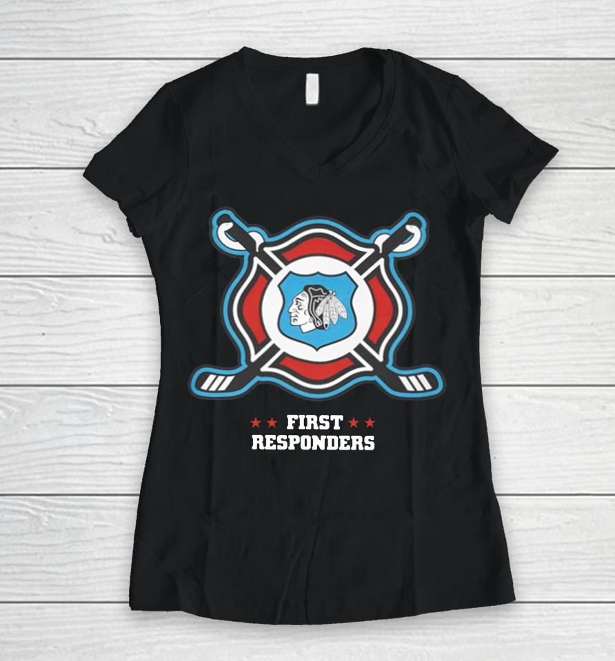 Cbh Shop Chicago Blackhawks First Responders Women V-Neck T-Shirt