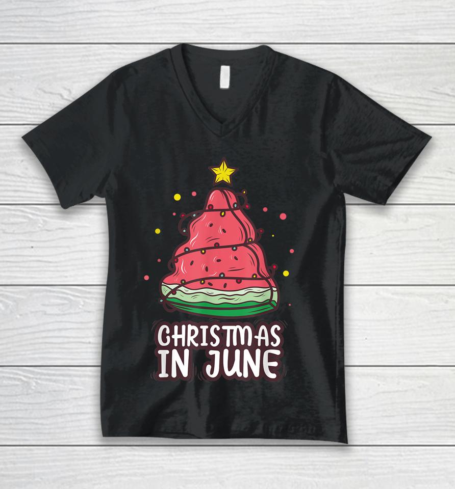 Celebrate Christmas In June With Watermelon Christmas Lights Unisex V-Neck T-Shirt