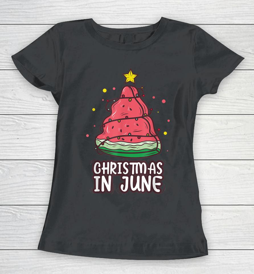 Celebrate Christmas In June With Watermelon Christmas Lights Women T-Shirt