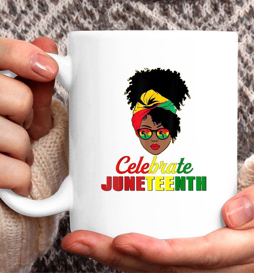Celebrate Juneteenth Messy Bun Black Women Melanin Pride Coffee Mug