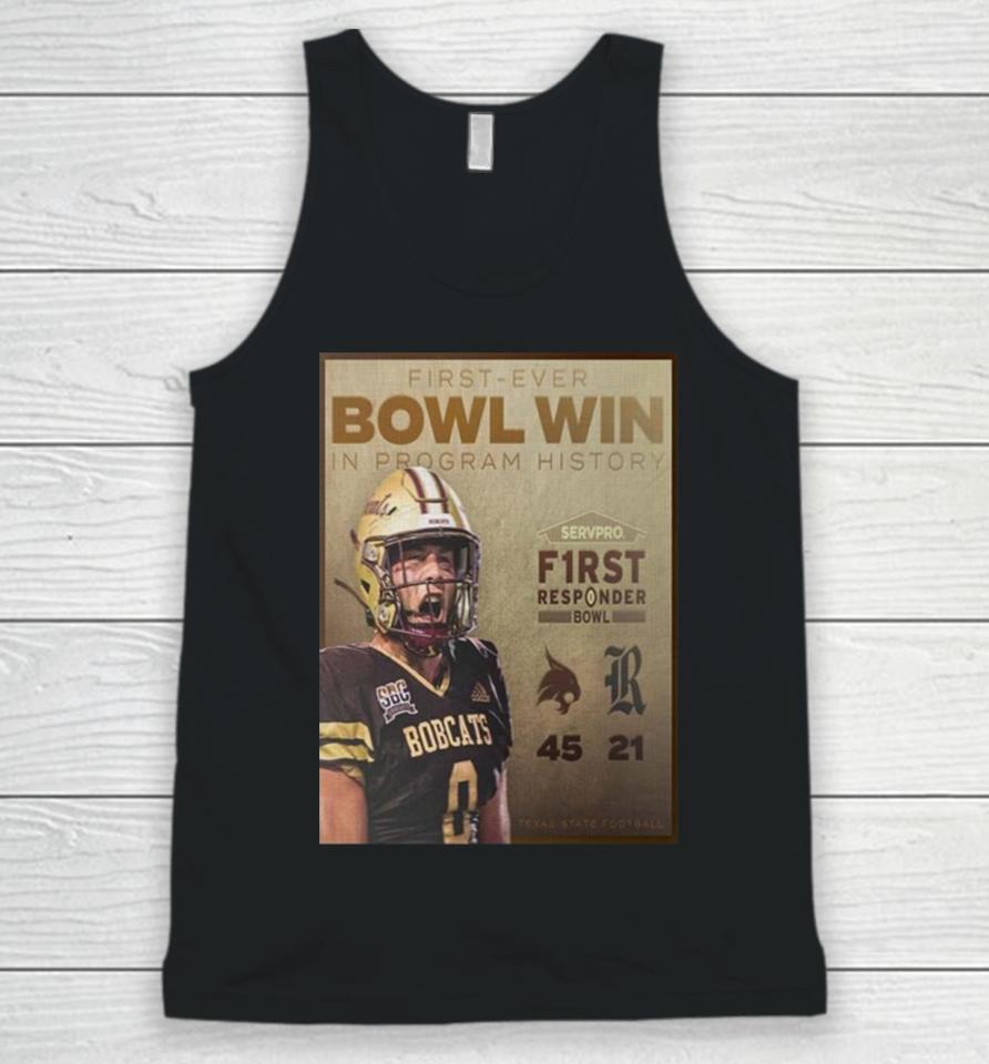 Celebrate Texas State Bobcats First Ever Bowl Win In Program History First Responder Bowl 2023 Champions Unisex Tank Top
