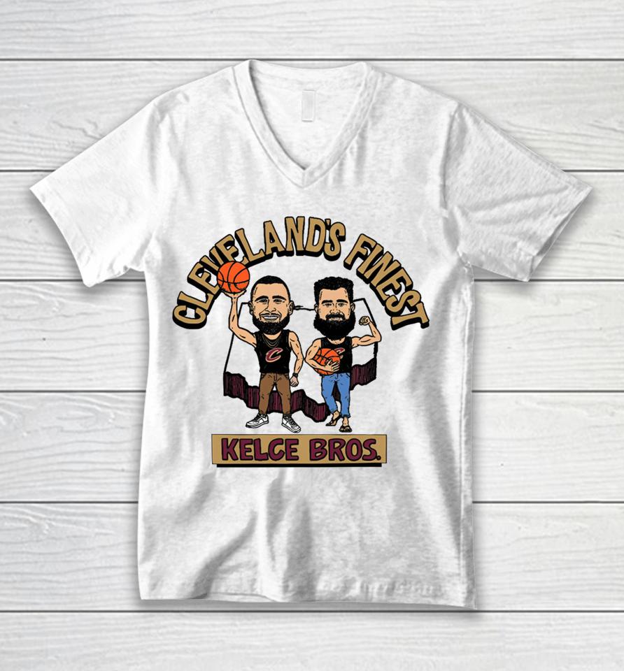 Center Court Store Cleveland's Finest Kelce Brothers Unisex V-Neck T-Shirt