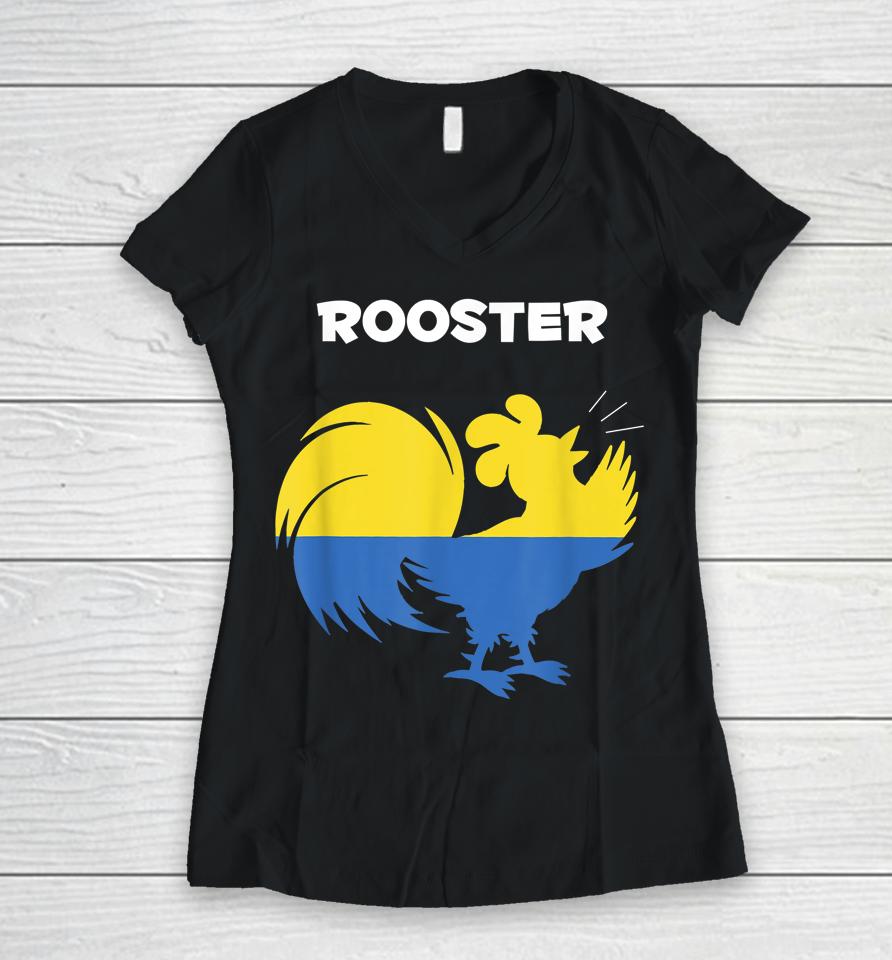 Ceramic Rooster Support Ukraine Funny Meme Ukrain Flag Women V-Neck T-Shirt