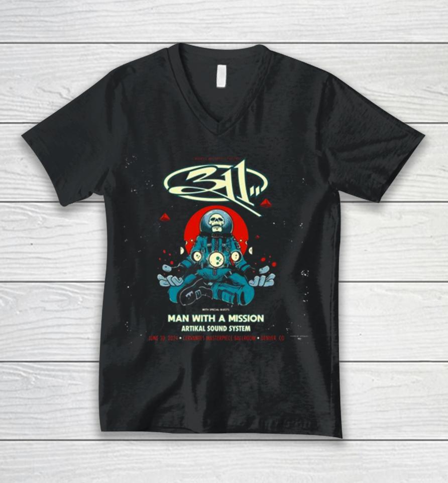 Cervantes Masterpiece Presents 311 Band With Special Guests Man With A Mission Artikal Sound System June 30 2024 Denver Coshirts Unisex V-Neck T-Shirt