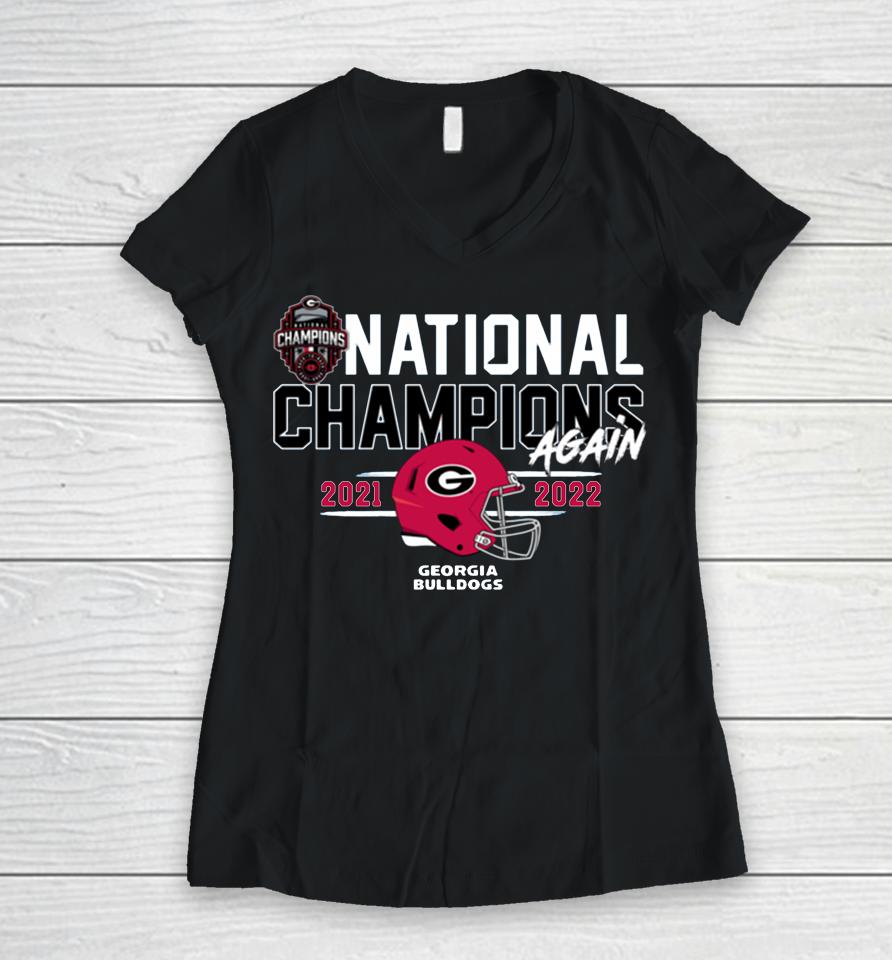 Champion Black Georgia Bulldogs Back-To-Back College Football Playoff National Champions 2023 Women V-Neck T-Shirt