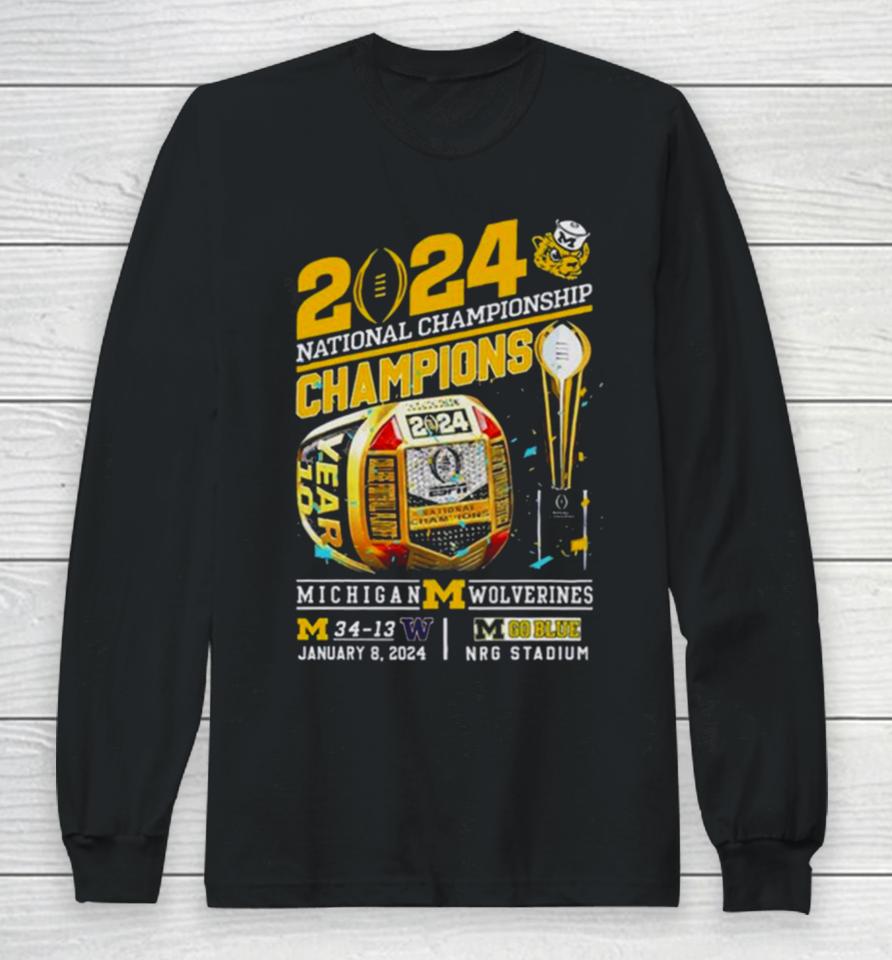 Championship Champions Michigan Wolverines 34 13 Washington Go Blue Rings Long Sleeve T-Shirt