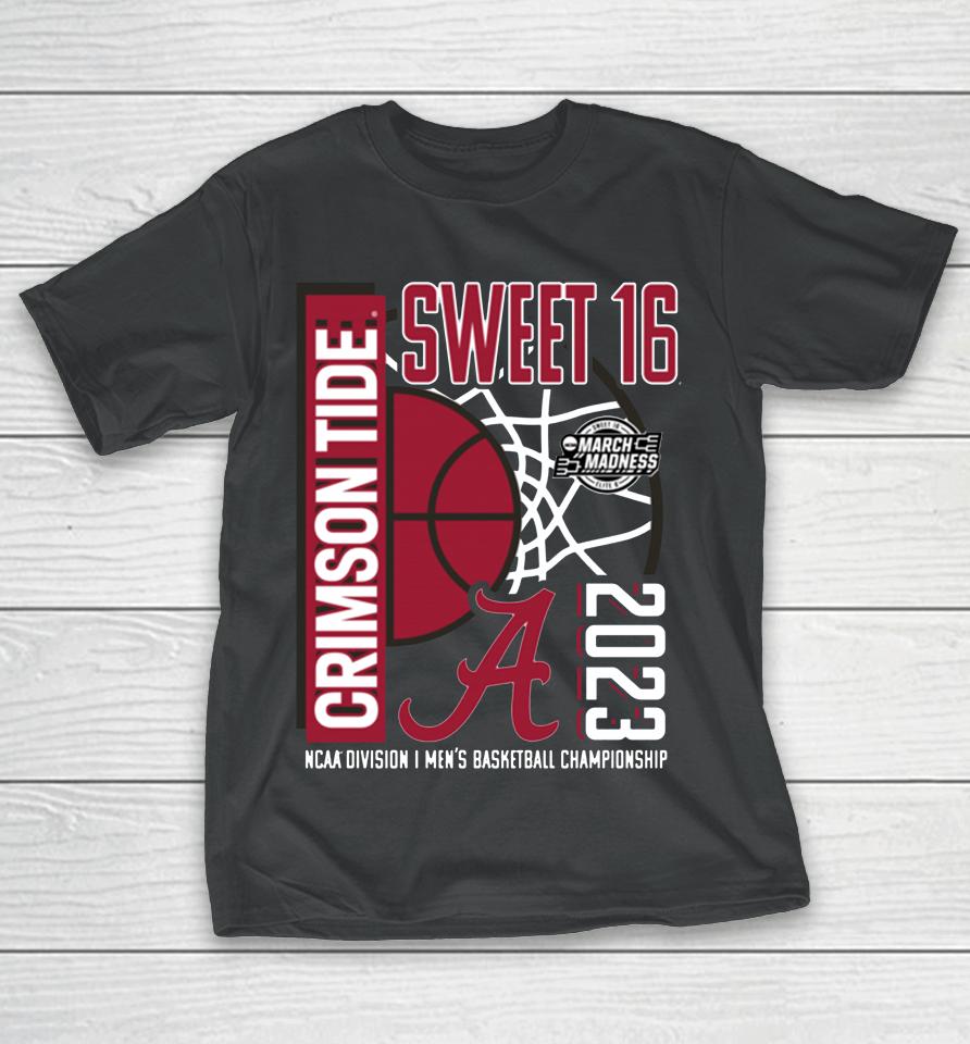 Charcoal Alabama Crimson Tide 2023 Ncaa Men's Basketball Tournament March Madness Sweet 16 T-Shirt