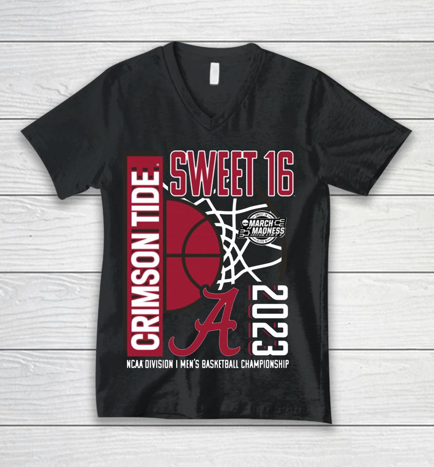 Charcoal Alabama Crimson Tide 2023 Ncaa Men's Basketball Tournament March Madness Sweet 16 Unisex V-Neck T-Shirt