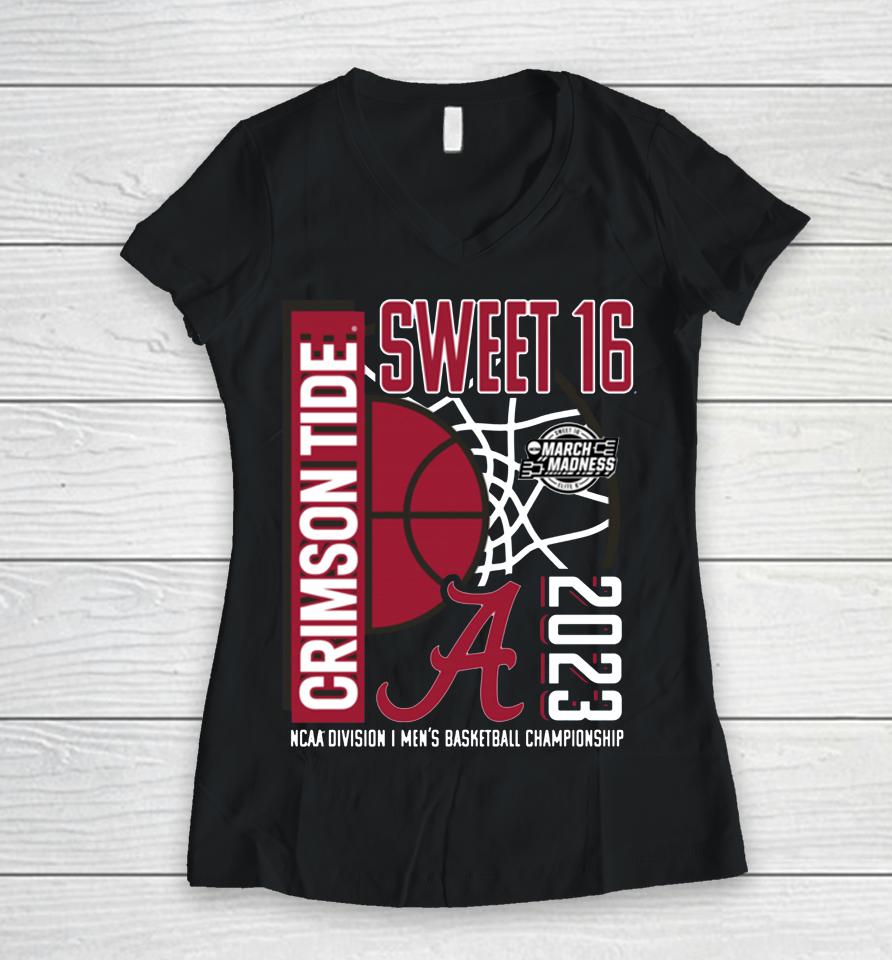 Charcoal Alabama Crimson Tide 2023 Ncaa Men's Basketball Tournament March Madness Sweet 16 Women V-Neck T-Shirt